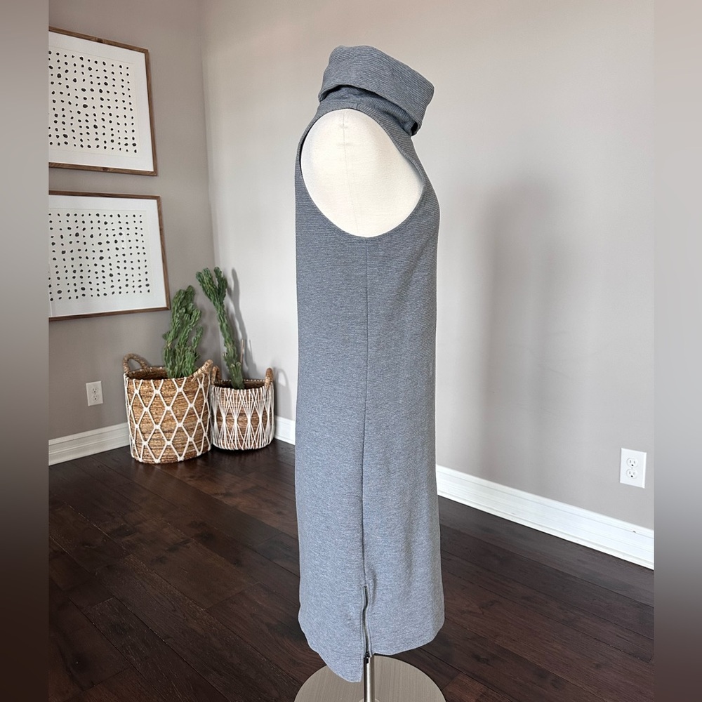 Banana Republic Sleeveless Turtleneck Ribbed Midi Dress Side Slit Zipper Grey LG - Picture 4 of 12